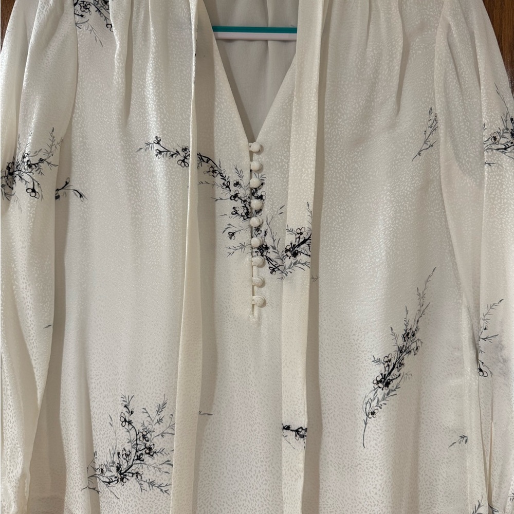 White House Black Market Ivory Blouse with Black Accents